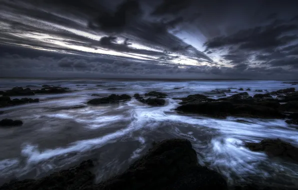 Sea, landscape, night