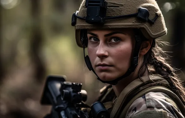 Girl, Look, Soldiers, Digital art, Helmet, AI art, The Art of Artificial Intelligence, Neural network