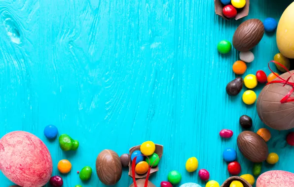Picture background, holiday, chocolate, eggs, candy, Easter, sweets, colorful