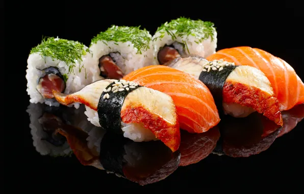 The dark background, sushi, rolls, Asian cuisine