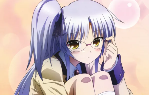 Picture look, girl, glasses, sitting, Anime, art, embarrassment, kanade tachibana