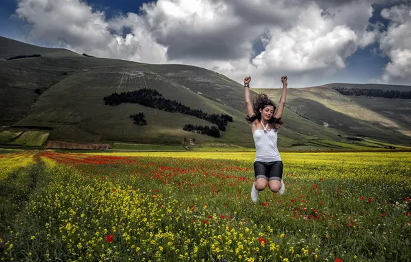 Field, summer, girl