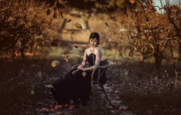 Picture autumn, girl, garden, Iris Tortajada