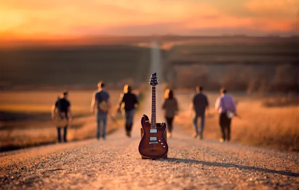 Road, guitar, musicians