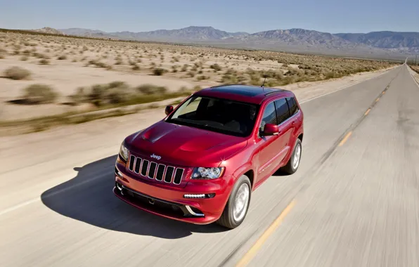 Red, Road, Machine, Day, SUV, Jeep, Grand Cherokee, The front