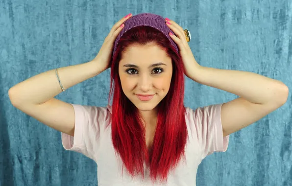 Picture look, face, model, actress, cap, Ariana Grande