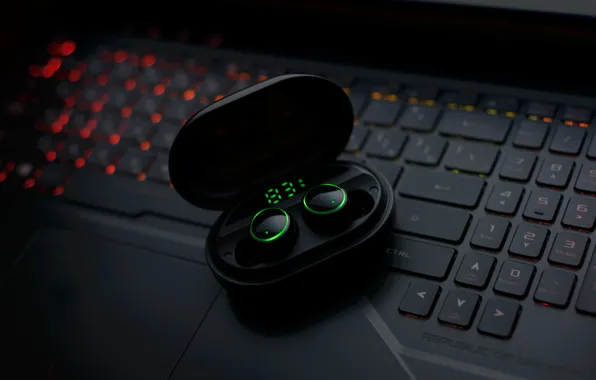 Reflection, button, green, keyboard, ears, soft light, black, case