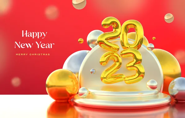 Balls, rendering, the inscription, balls, figures, New year, gold, sphere