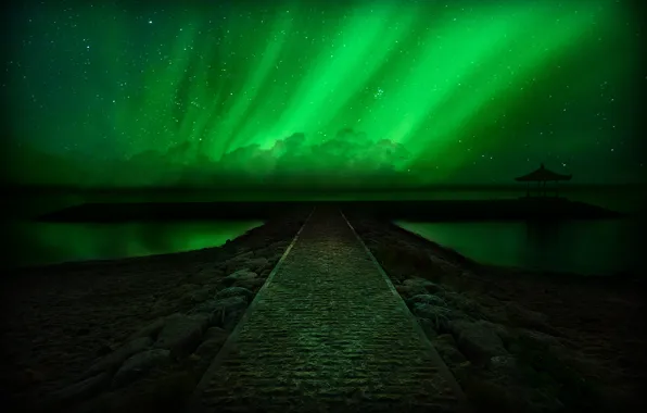 Wallpaper stars, landscape, night, Northern lights