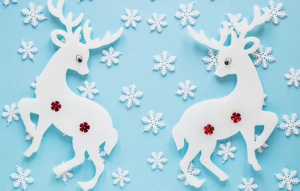 Picture snowflakes, texture, deer, blue background