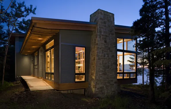 Picture forest, style, river, home, the evening, architecture