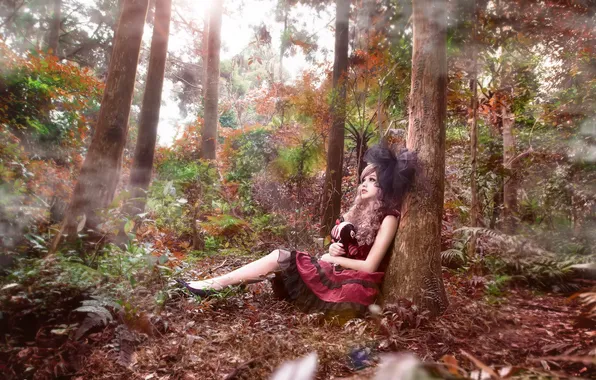 Forest, girl, pose