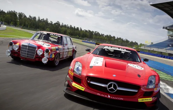Picture Mercedes-Benz, AMG, SLS, and, old and new, Race Car, 6.3, Mercedes.race car