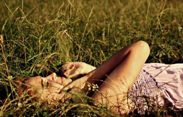 Grass, dream, girl, nature, mood, sleep, lacquer, closed