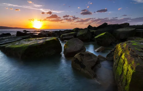 Sea, sunset, stones