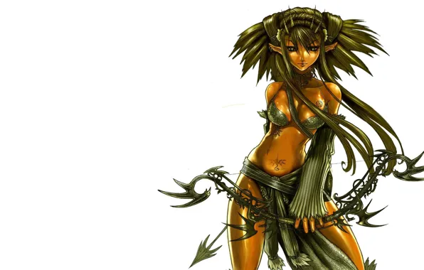 Girl, fantasy, fiction, bow, tattoo, tattoo, arrow, elf