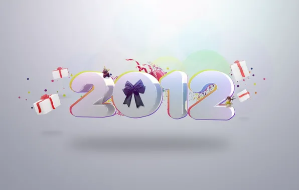 Background, holiday, new year, figures, gifts, 2012, bow, happy new year