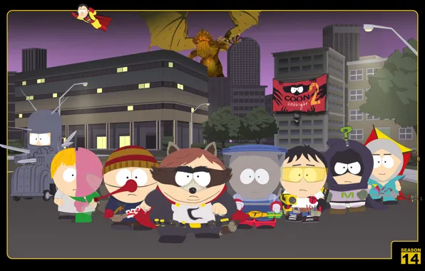 Picture raccoon, team, South Park, coon, super heroes, Captain obvious, cap