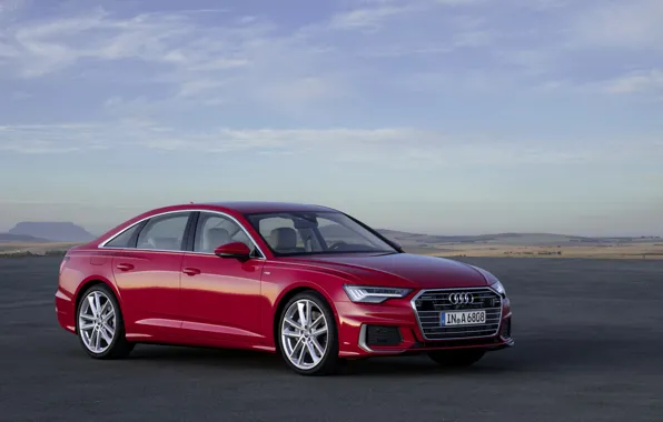 Picture clouds, red, Audi, sedan, 2018, four-door, A6 Sedan