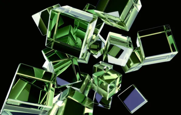 Picture glass, cubes, black background