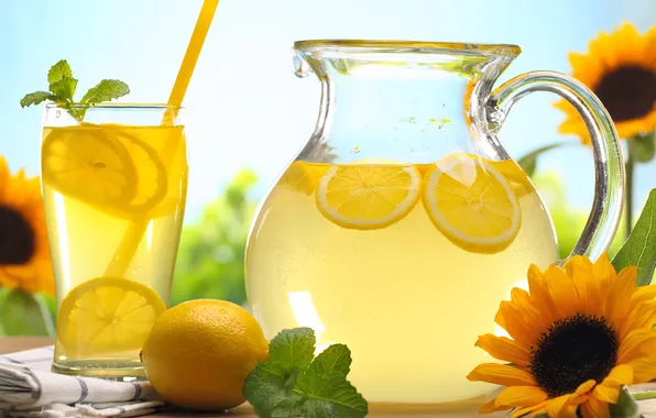 Picture lemon, sunflower, lemon drink
