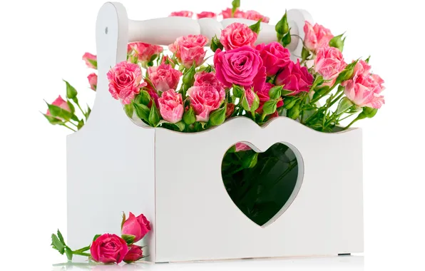 Holiday, box, heart, roses, bouquet, colorful, beautiful, Valentine`s day