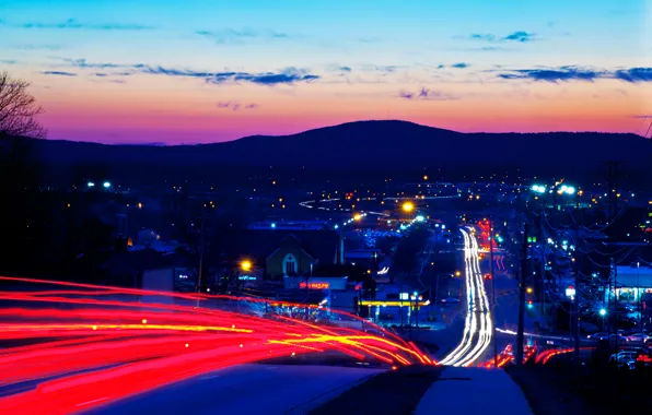 Road, the city, lights, the evening, excerpt