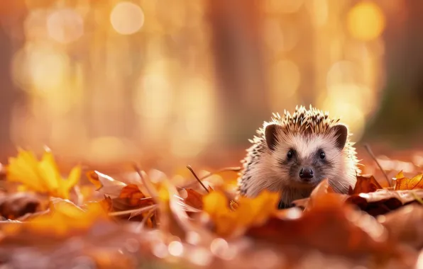 Autumn, look, leaves, light, nature, glade, foliage, hedgehog