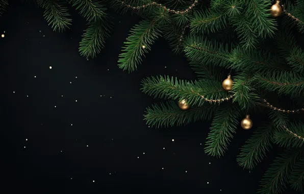 Balls, snow, branches, the dark background, spruce, sequins, Christmas, New year