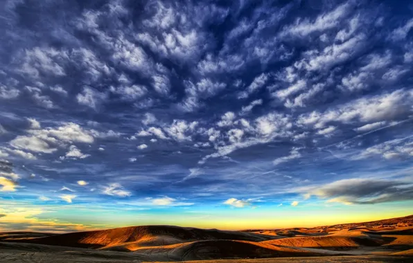 Picture the sky, hills, desert, Clouds