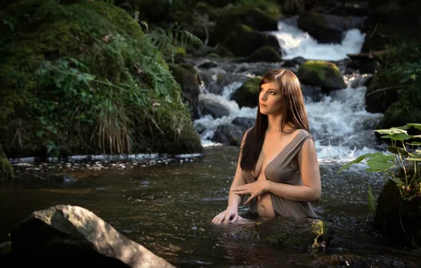 Look, girl, stove, gesture, the flow of water, bather