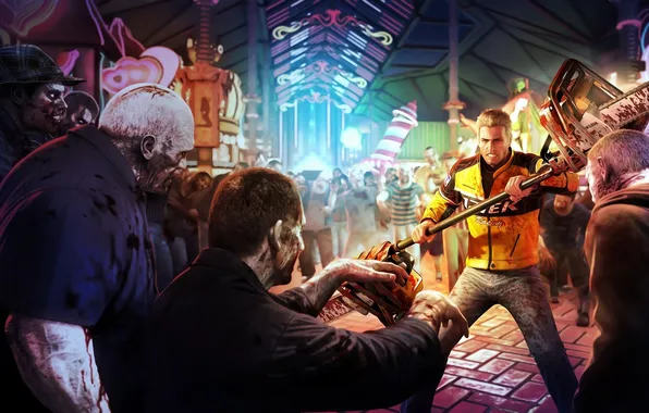 Picture people, zombies, motorcyclist, Las Vegas, champion, Chuck, Dead Rising 2, Fortune City