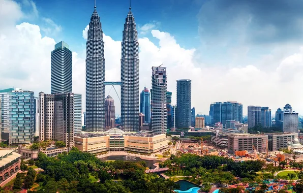 Building, panorama, skyscrapers, Malaysia, Kuala Lumpur, Malaysia, Kuala Lumpur, Petronas Twin Towers