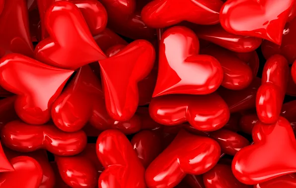Heart, hearts, red, Valentine's day, a lot, 3D graphics