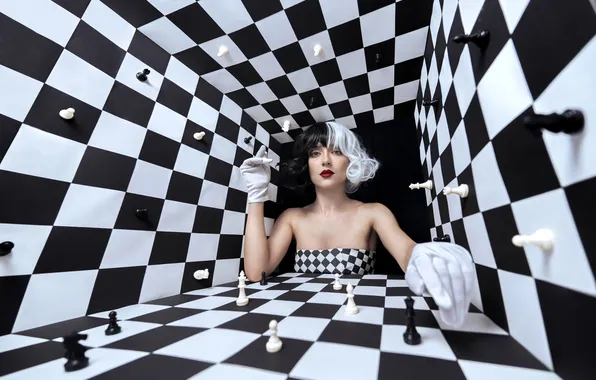 Look, girl, face, space, pose, style, makeup, chess