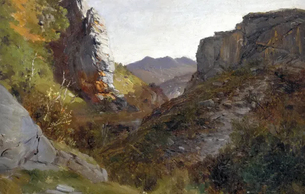 Picture landscape, mountains, rocks, picture, gorge, Carlos de Haes, The Picos de Europa