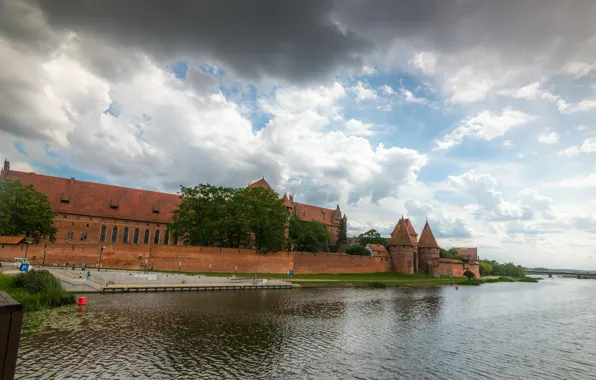 Picture The sky, Clouds, River, Poland, Clouds, Sky, Architecture, Poland