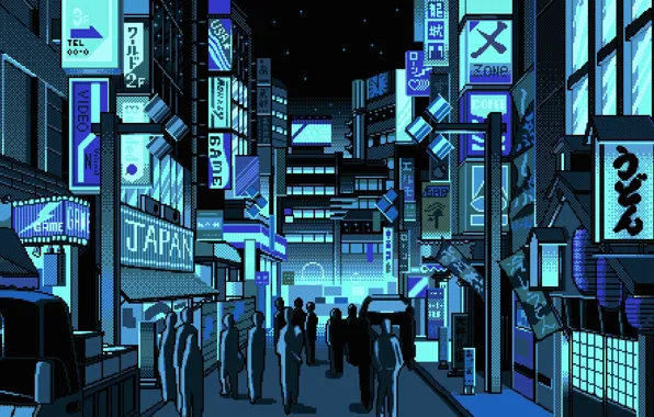 The city, Japan, People, Art, Pixels, PXL