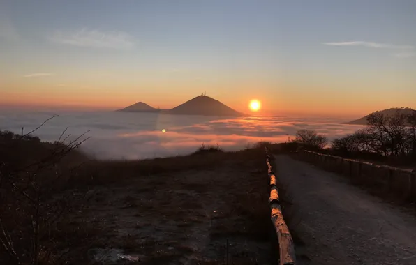 Road, the sky, clouds, morning