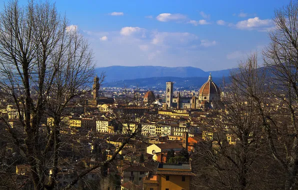 The sky, trees, landscape, mountains, home, Italy, Florence, Duomo