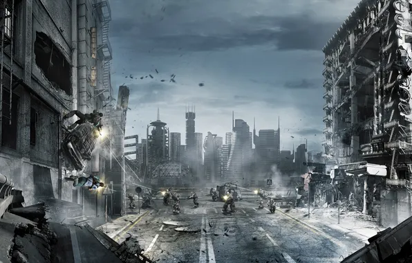 The city, people, street, battle, the ruins, Inversion