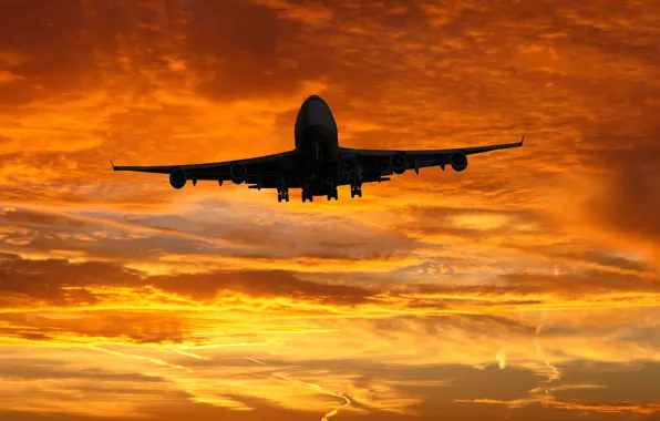 The sky, Clouds, Sunrise, The plane, Liner, Flight, The rise, Airliner