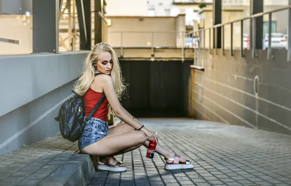 Girl, pose, shorts, makeup, Mike, border, hairstyle, blonde