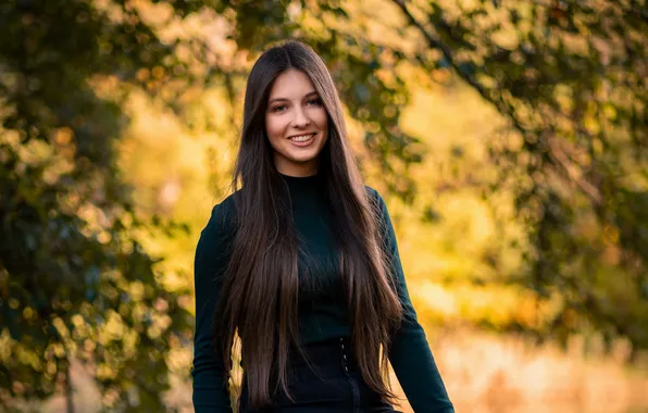 Autumn, look, girl, nature, smile, photo, hair, brunette