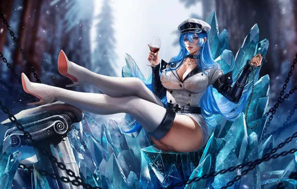 Ice, girl, glass, chain, cap, Akame ga Kill!, Esdeath
