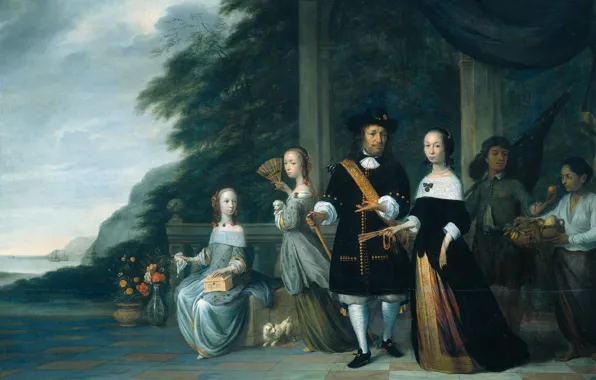 Picture picture, canvas, oil, Jacob Kuman, Pieter Cnoll with his wife and daughters, Jacob Coeman, 1665