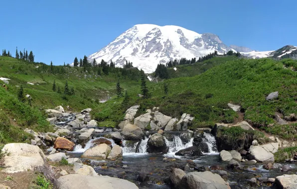 Landscape, mountains, nature, Park, stream, stones, USA, Washington