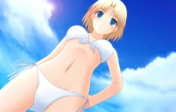 Picture girl, sexy, cleavage, sky, boobs, anime, beautiful, short hair