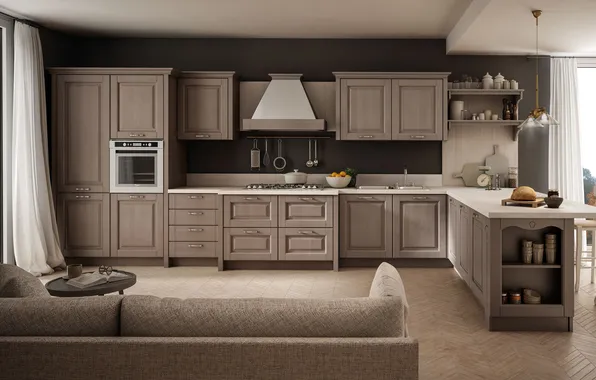 Villa, interior, kitchen, sofa, dining room, dining area, Italian design, Lorenzo Kitchen