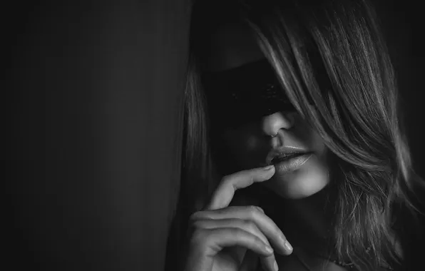 Girl, pose, headband, black and white photo